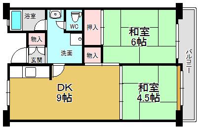 佐野湊団地 1号棟(1LDK/14階)の間取り写真