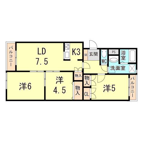 コーポ大津和(3LDK/1階)の間取り写真