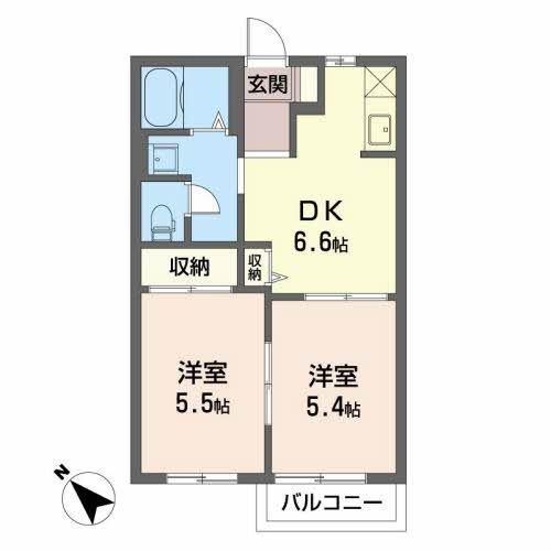 東百合が丘エクセルハイツB(2DK/2階)の間取り写真