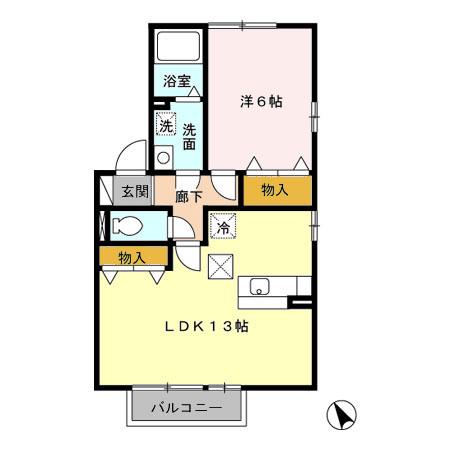 グランモアB(1LDK/1階)の間取り写真