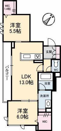 リアン古江(2LDK/2階)の間取り写真