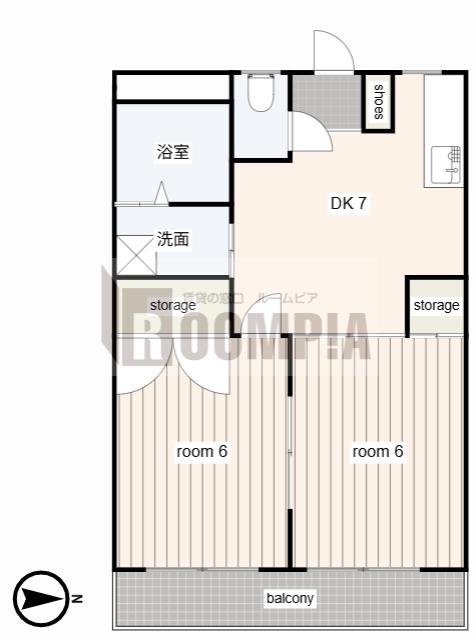 パインリーフ長森本町(2DK/1階)の間取り写真