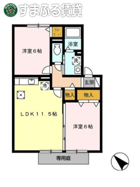 フェリーチェ(2LDK/1階)の間取り写真