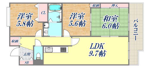 パレフルール(3LDK/5階)の間取り写真