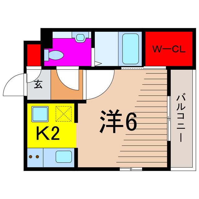 シャーメゾン六町(1K/2階)の間取り写真