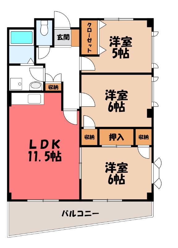 ラ・ディファンスミキ(3LDK/3階)の間取り写真