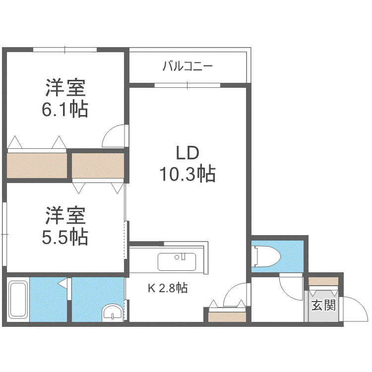 ヴィレッジ円山南 旧ROSE WOOD S7(2LDK/3階)の間取り写真