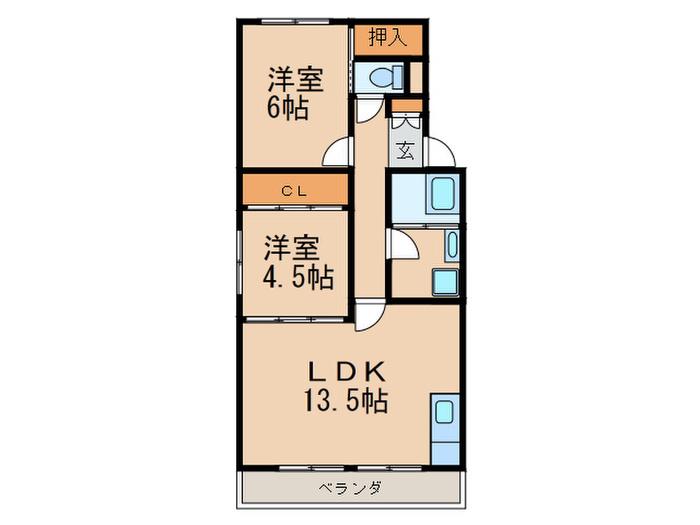 京地ビル(2LDK/4階)の間取り写真