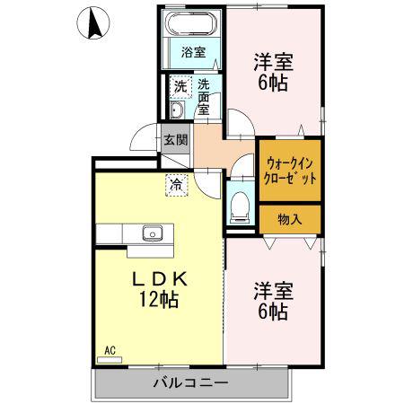 ジュネス針田 B棟(2LDK/2階)の間取り写真