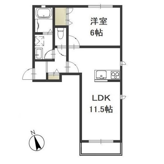 ロジュマン大供(1LDK/2階)の間取り写真