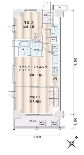エスティメゾン豊洲レジデンス E棟(2LDK/5階)の間取り写真
