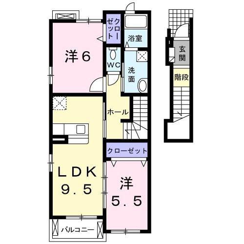 ヘイムランドさく花園 B(2LDK/2階)の間取り写真