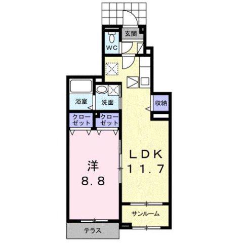 カンパーニュ逢坂(1LDK/1階)の間取り写真