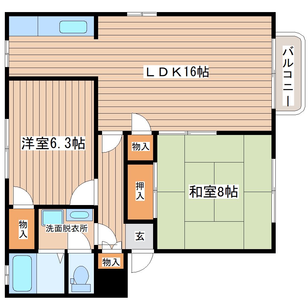 渡幸ベルメゾン栗生B棟(2LDK/1階)の間取り写真