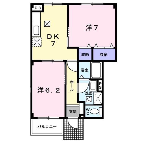 ボヌール(2DK/1階)の間取り写真
