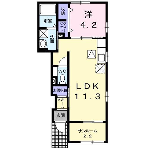 リード・アヴェニュー B(1LDK/1階)の間取り写真