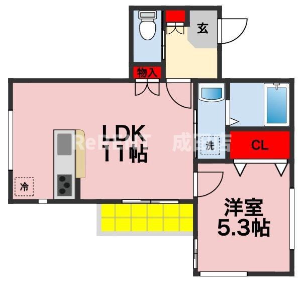 COCOBASE(1LDK/1階)の間取り写真