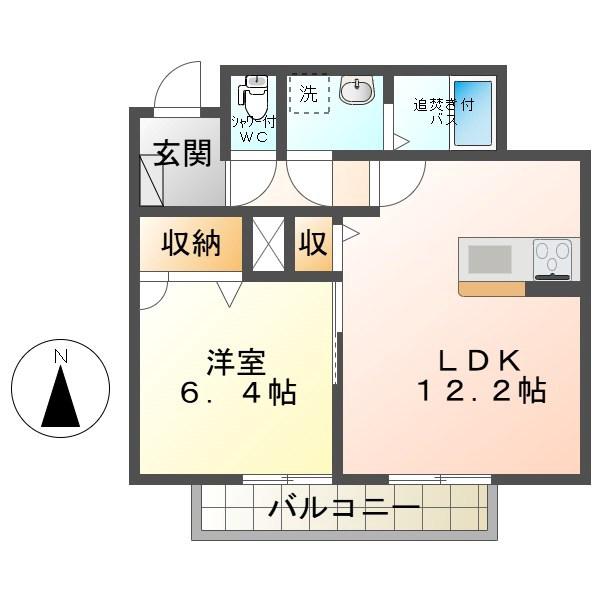 レシエルR棟(1LDK/1階)の間取り写真
