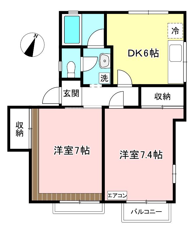 パレー市ヶ尾B(2DK/2階)の間取り写真