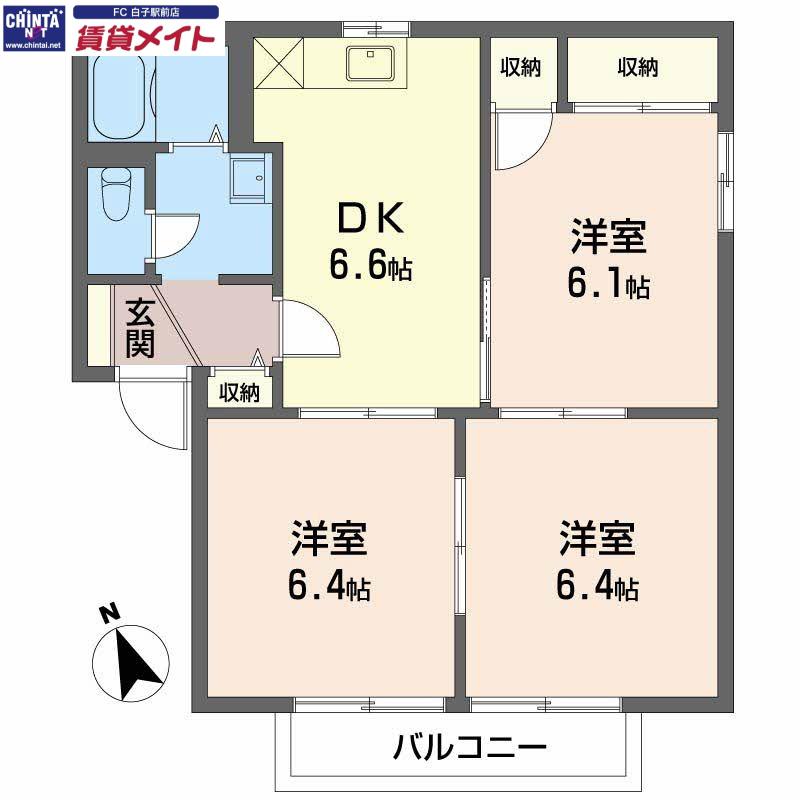 ハイツレインボーB(3DK/2階)の間取り写真