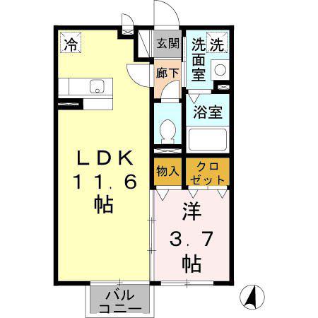 プティ・リヴィエール(1LDK/1階)の間取り写真