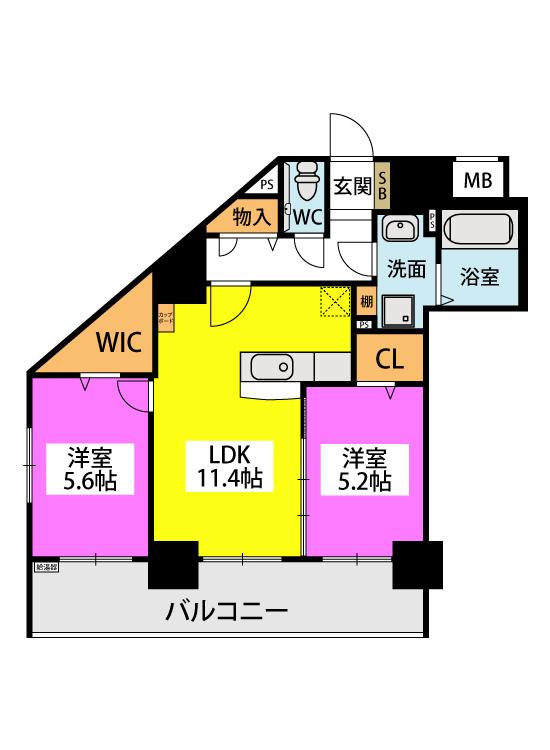 ボウベルズ姪浜(2LDK/5階)の間取り写真