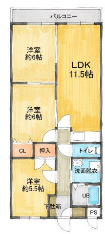 ウエストサイド樟葉(3LDK/3階)の間取り写真