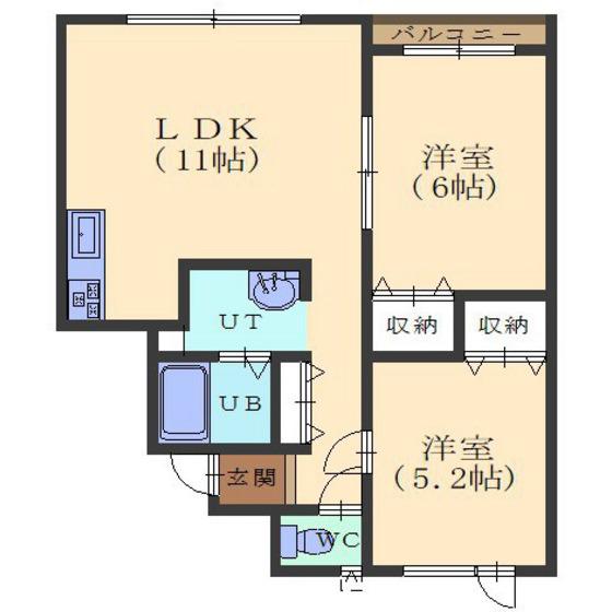 コーポサイトウD棟(2LDK/2階)の間取り写真