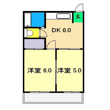ハイツ中の島(2DK/3階)の間取り写真