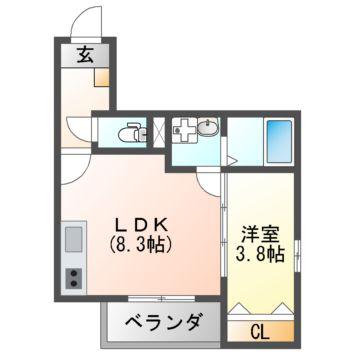 ALEGRIA道明寺(1LDK/1階)の間取り写真