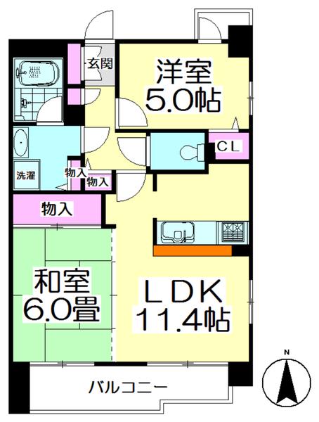 ウフィチオポスターレ(2LDK/6階)の間取り写真