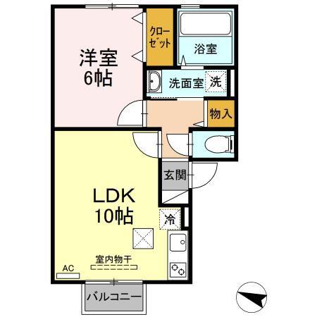 ロイヤルガーデン小佐世保A棟(1LDK/1階)の間取り写真