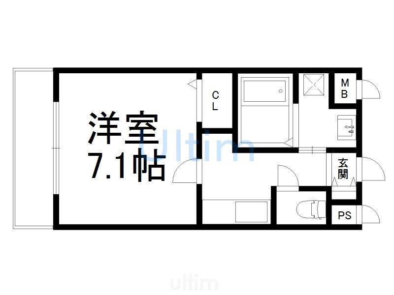 プレステージ太秦I(1K/2階)の間取り写真