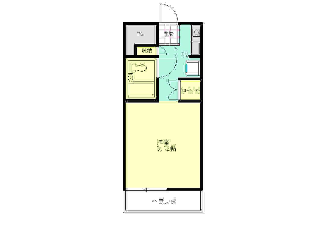 常磐レジデンス B棟(1K/2階)の間取り写真