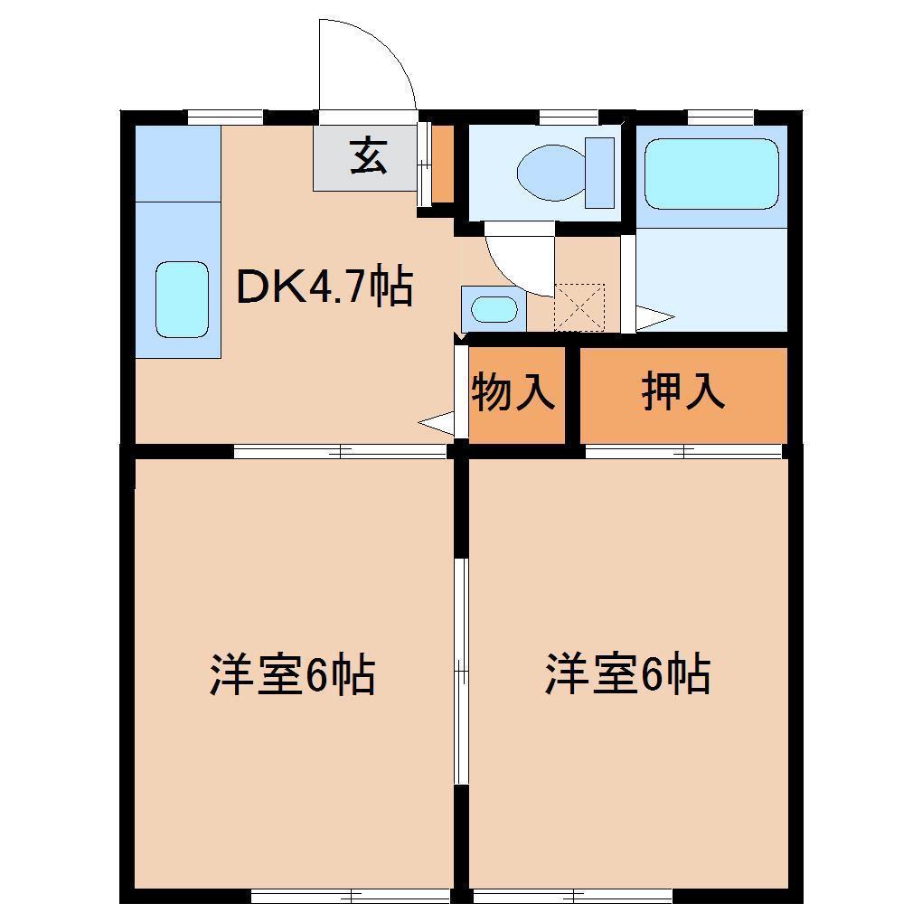 グリーンハイツ長生(2DK/1階)の間取り写真