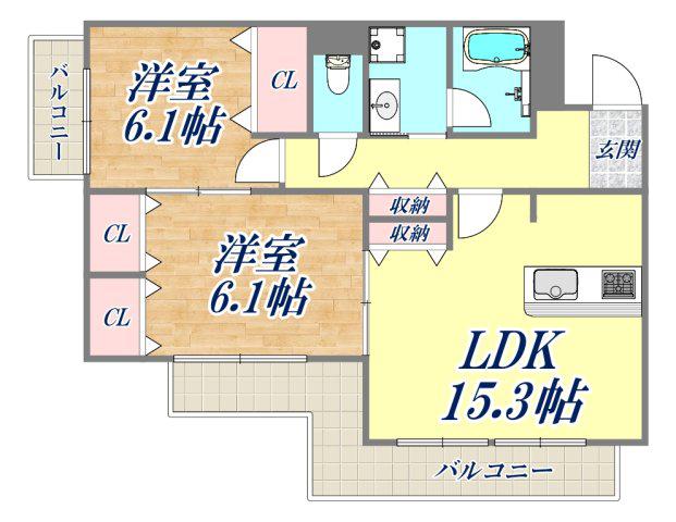 FLOREAR潮江(2LDK/3階)の間取り写真