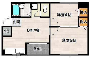 クレールメゾン湊町(2DK/3階)の間取り写真