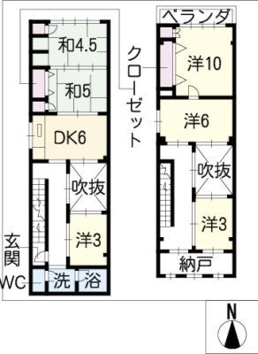 東海通三丁目平野(6DK/3階)の間取り写真