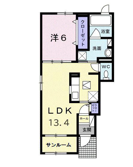 グラン・ソレイユI(1LDK/1階)の間取り写真