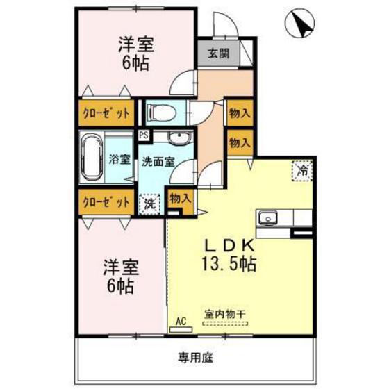 ジュネス向新庄 B棟(2LDK/1階)の間取り写真