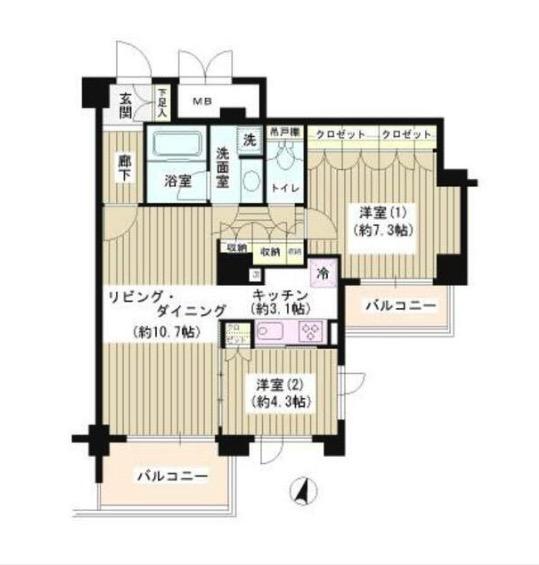 アゼリアテラス新宿(ワンルーム/6階)の間取り写真