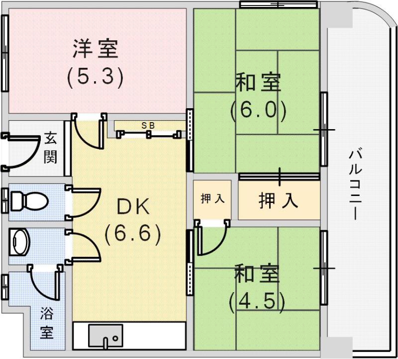 グリーンマンション(3DK/4階)の間取り写真