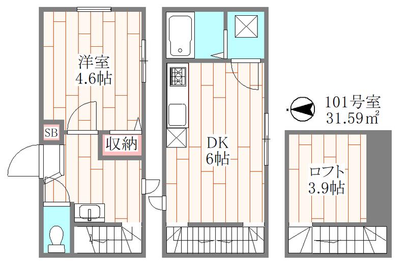 WRESIDENCE(1DK/1階)の間取り写真