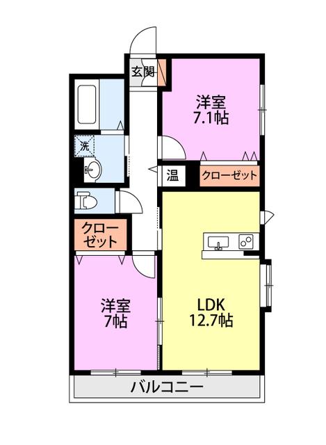 フレンド幸(2LDK/1階)の間取り写真