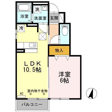 アンソレイユ中里 B(1LDK/1階)の間取り写真