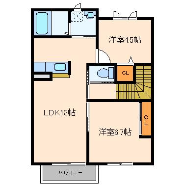 グランシャリオB(2LDK/2階)の間取り写真