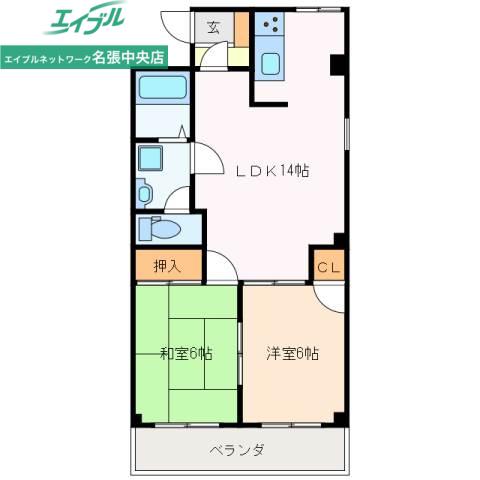 グランディール雅I(2LDK/4階)の間取り写真