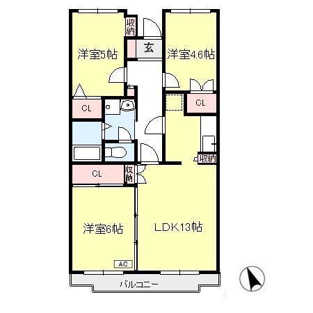 カサベルデ・ヴィラ(3LDK/3階)の間取り写真