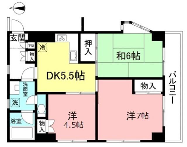 冨洋星が丘マンション(3DK/4階)の間取り写真