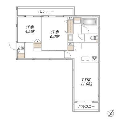 グリシーヌ(2LDK/2階)の間取り写真